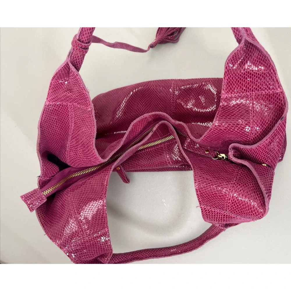 Maxine Couture Pink Purple Snakeskin Print Hobo Shoulder Bag Y2K Slouchy Tassel